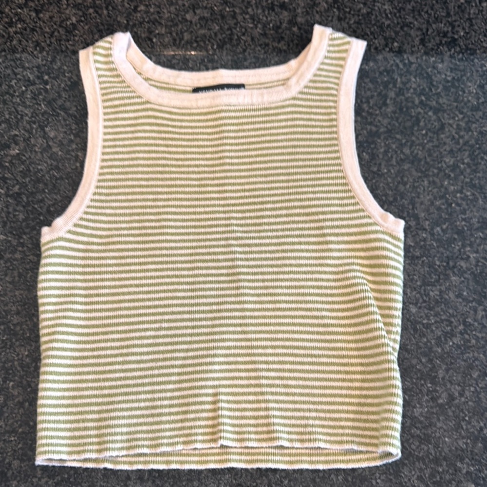 Kendall & Kylie Striped Green and White Tank Top